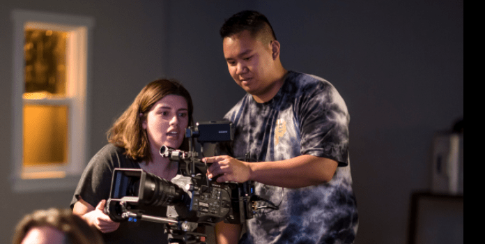 Two students operate a camera at the Colorado High School Film Festival