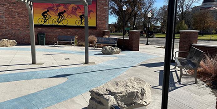 Sterling Heritage Park with pergola and mural