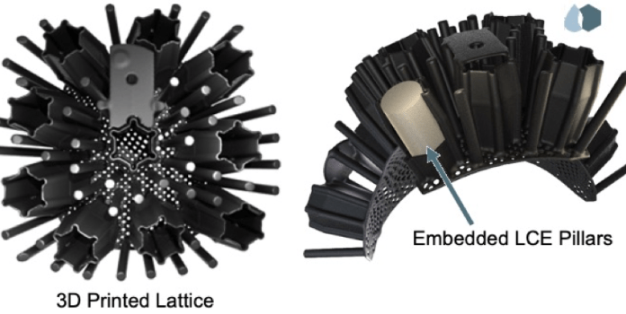 A plastic model of a new lattice material that goes inside of a football helmet