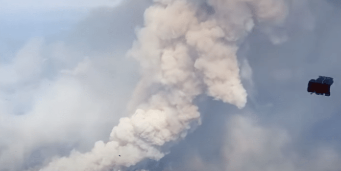 Aerial view of a forest fire