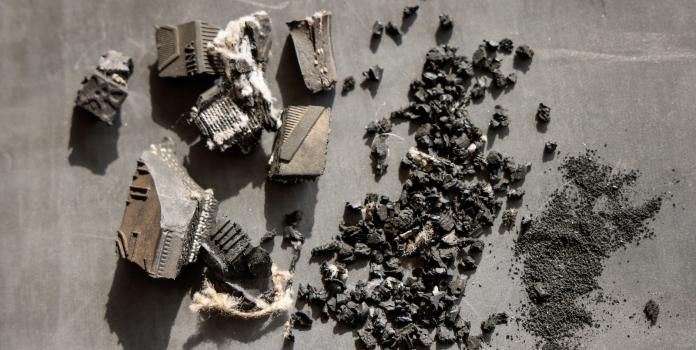 Tire materials in different stages of being broken down